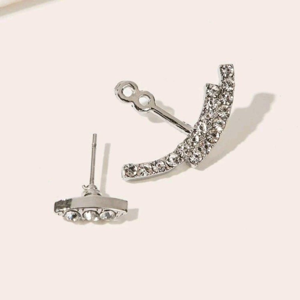 💖 2/$30 rhinestones silver stud jackets dainty formal statement earrings - Picture 5 of 5